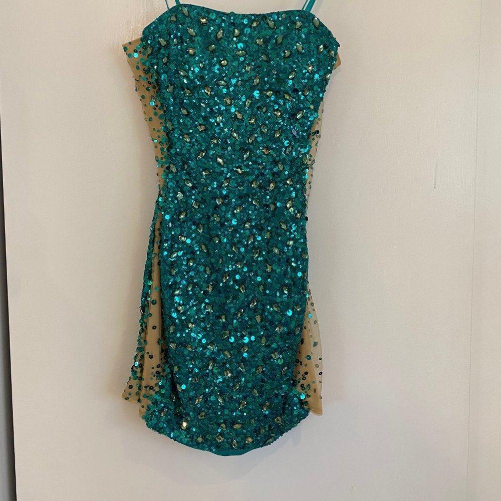 La Femme Strapless cocktail dress Style 17136 in Peacock